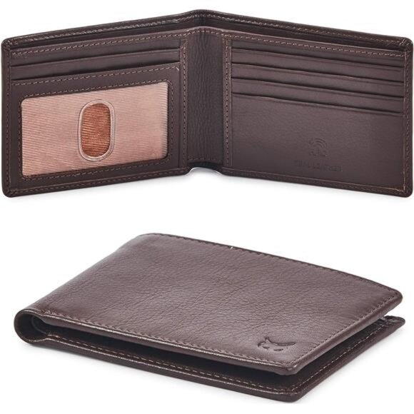Mens Bifold Wallet RFID Blocking Slim Minimalist Brown